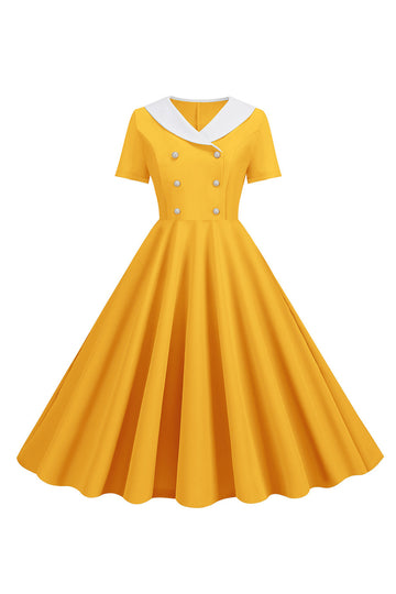 Peter Pan Collar Swing 1950s Dress with Short Sleeves